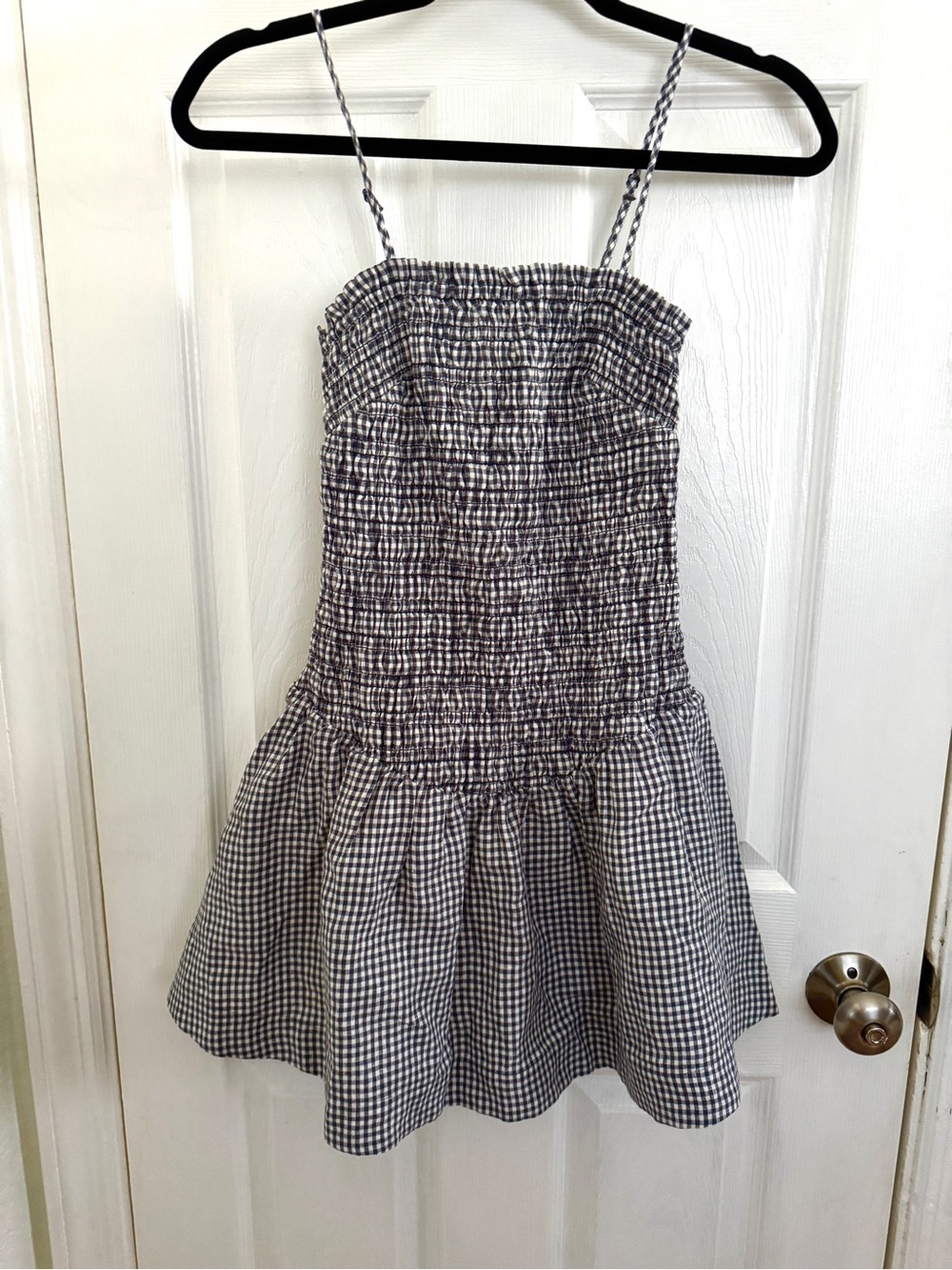 Aritzia Wilfred Corinne Linen Black & White Gingham Smocked Mini